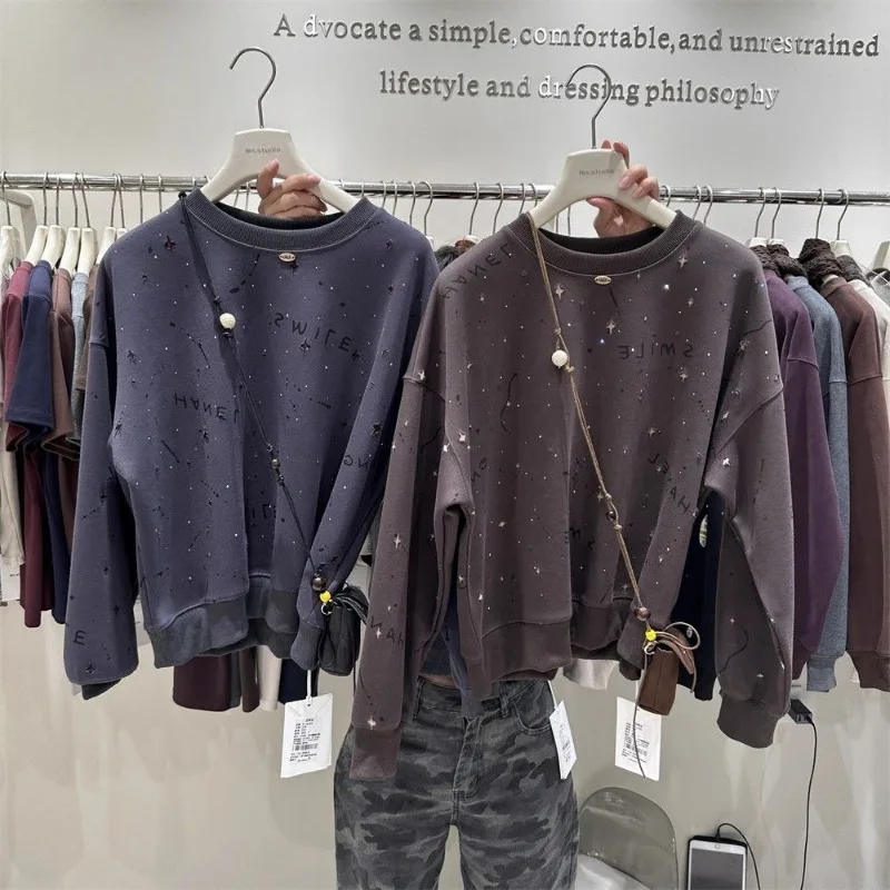 خريف جديد المرأة معطف قصير فضفاض الأوروبي بأكمام طويلة البلوز جولة الرقبة البلوز #4