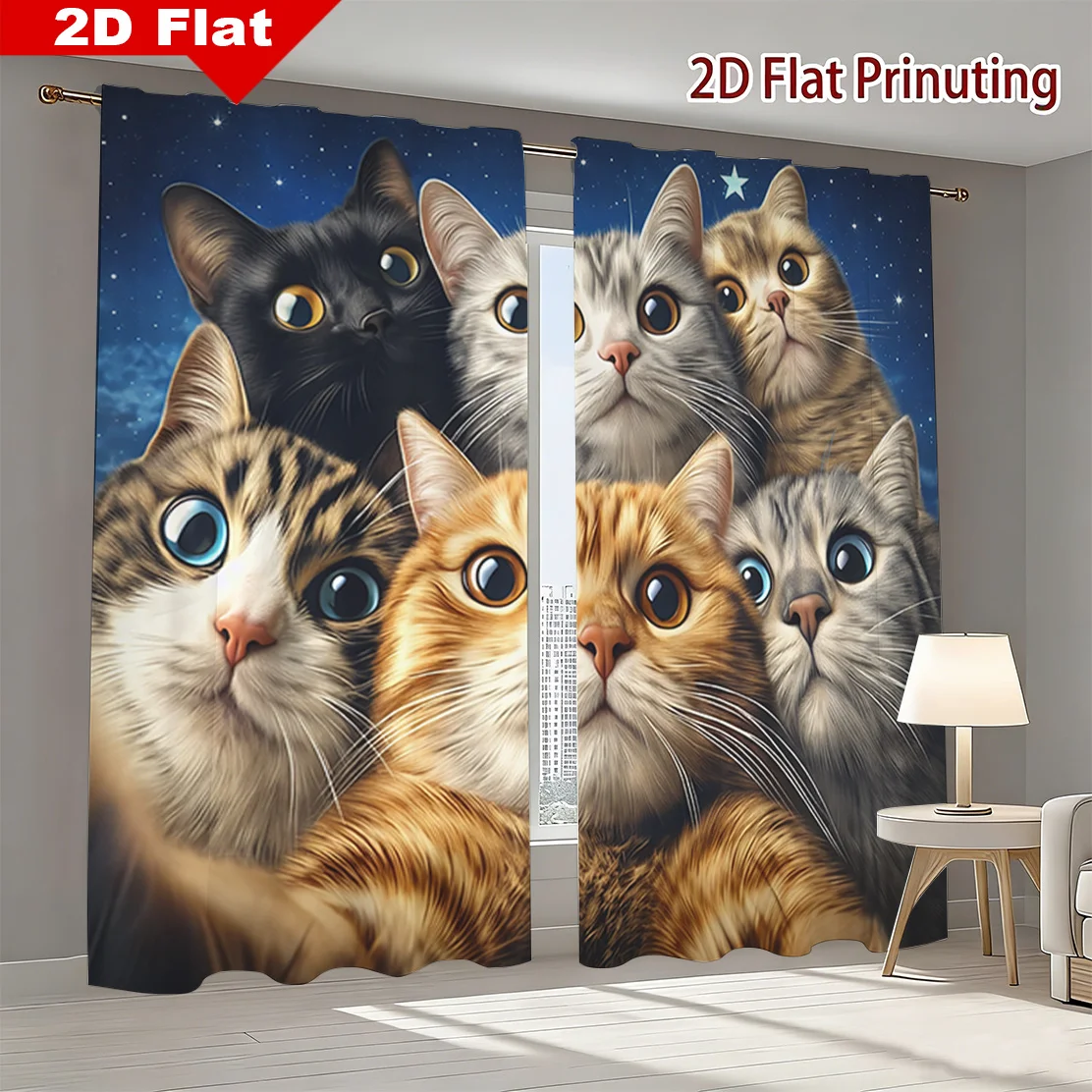 Realistic Cat Constellation Curtains Stars Galaxy Print Window Curtain Home Decoration for Nursery Bedroom Living Room