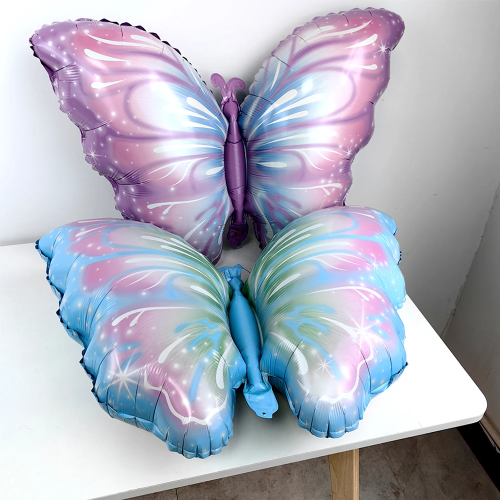 2 sztuk/paczka kształt motyla balon foliowy różowy niebieski motyl wróżka balon na impreza z motylami Baby Shower ślubne dekoracje urodzinowe