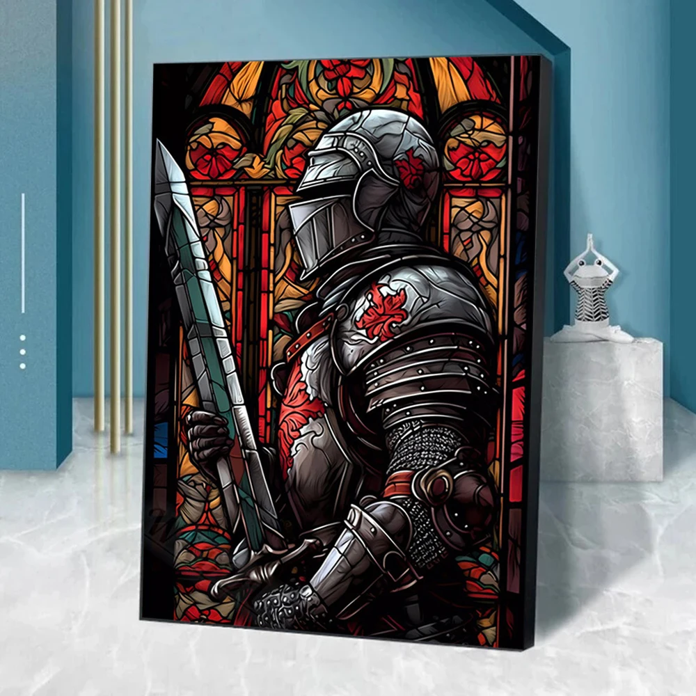 Abstract Soldier With Sword Posters Prints For Living Room Home Decor Samurai Anime Armor Warrior Hero Canvas Painting Wall Art