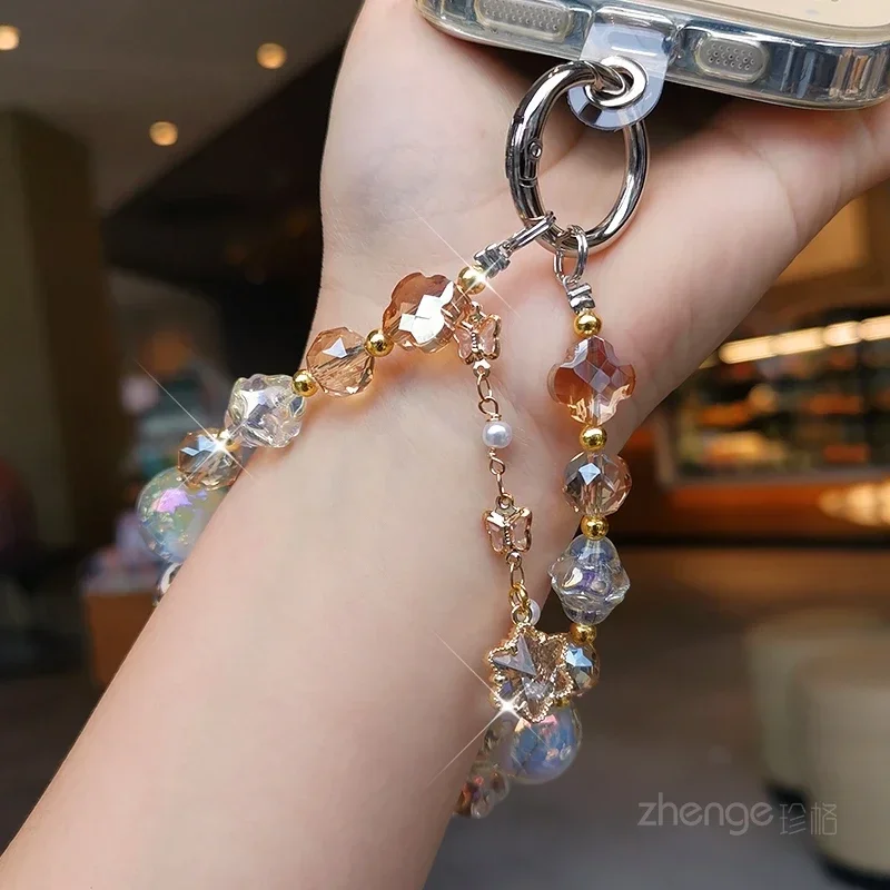 Mobile Phone Lanyard Dream Starry Crystal Bead Bracelet Wrist Strap Bracelet Short Clip-on Mobile Phone Case Universal Sling