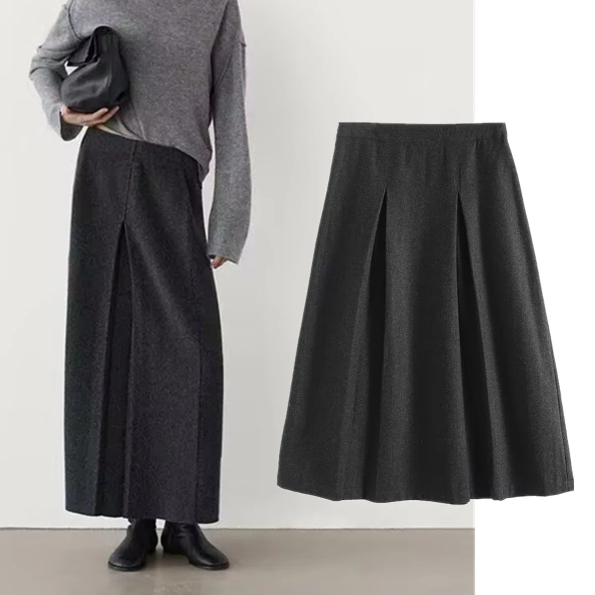 

Dave&Di офисная женская юбка женская одежда Faldas французская винтажная плиссированная юбка-миди зимние шерстяные юбки с высокой талией женские