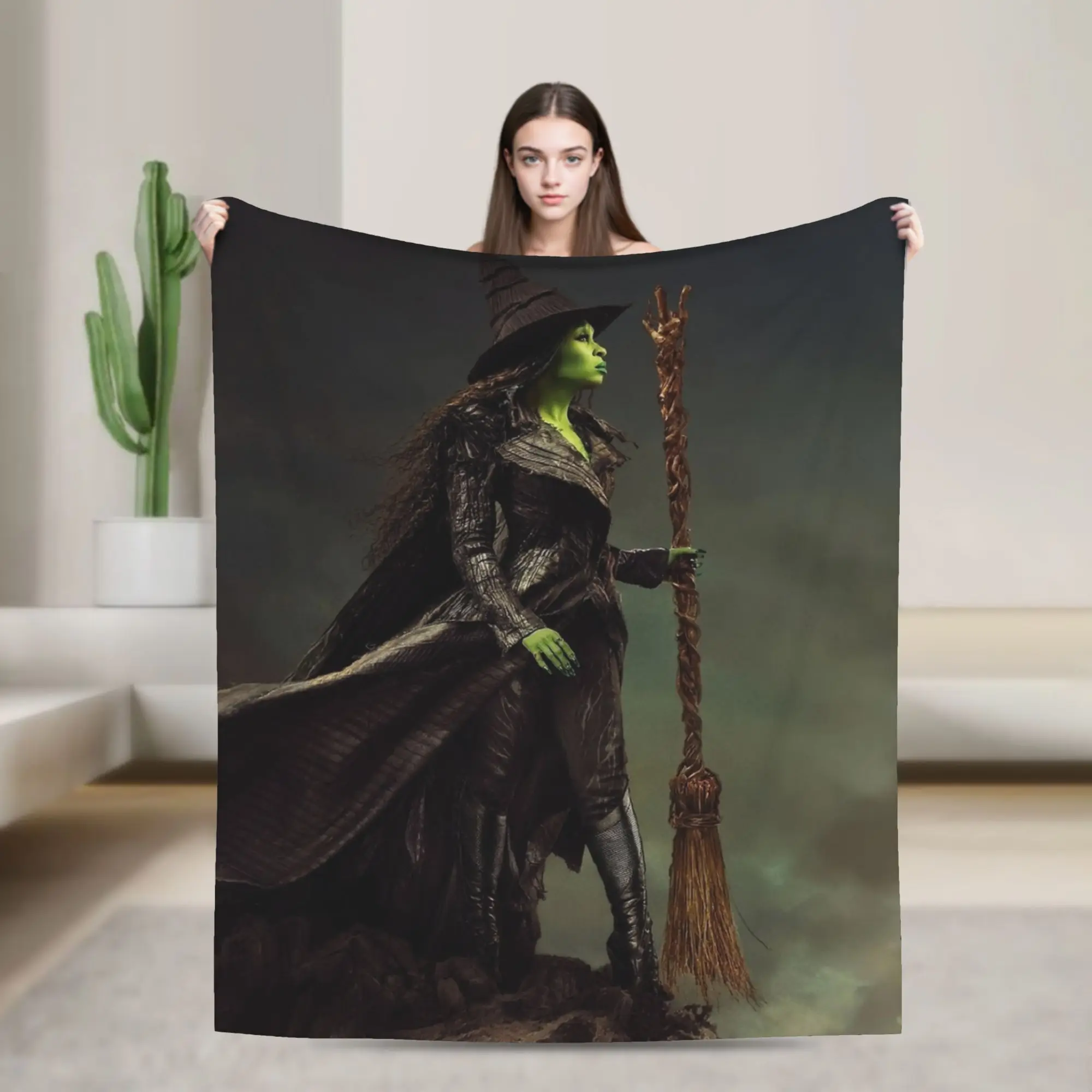 

Wicked For Good Elphaba Blanket Flannel Spring Autumn Portable Lightweight Thin Throw Blankets for Home Bedroom Rug Piece
