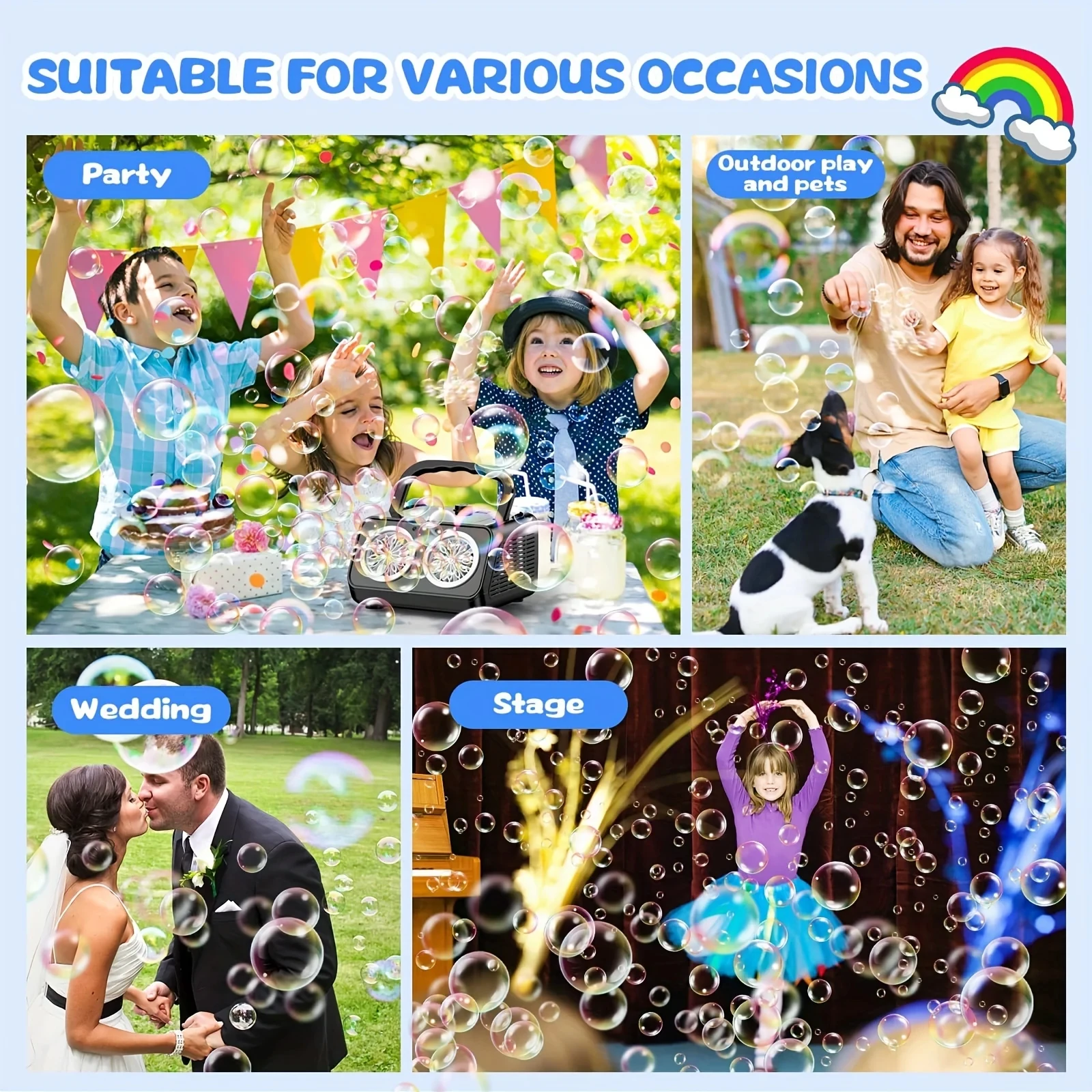 Machine à bulles automatique, souffleur de bulles avec 2 ventilateurs, plus de 20000 bulles par minute pour enfants, fabricant de bulles Portable Ope