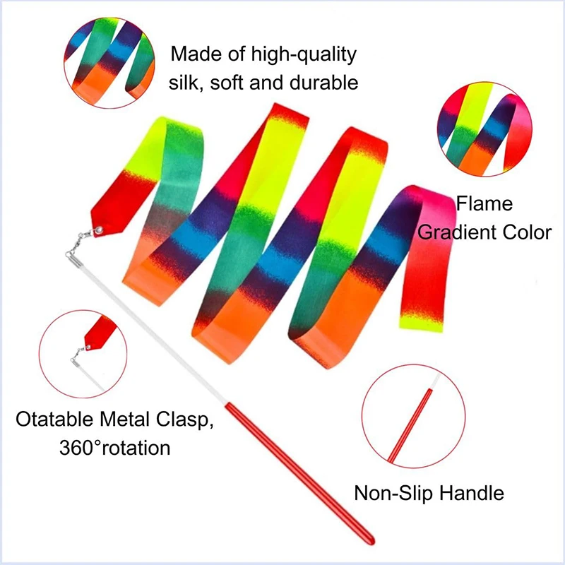 شريط الجمباز الفني الملون مع قضيب لعبة رياضية خارجية للأطفال دعامة الرقص والأداء هدية مثالية للأطفال
