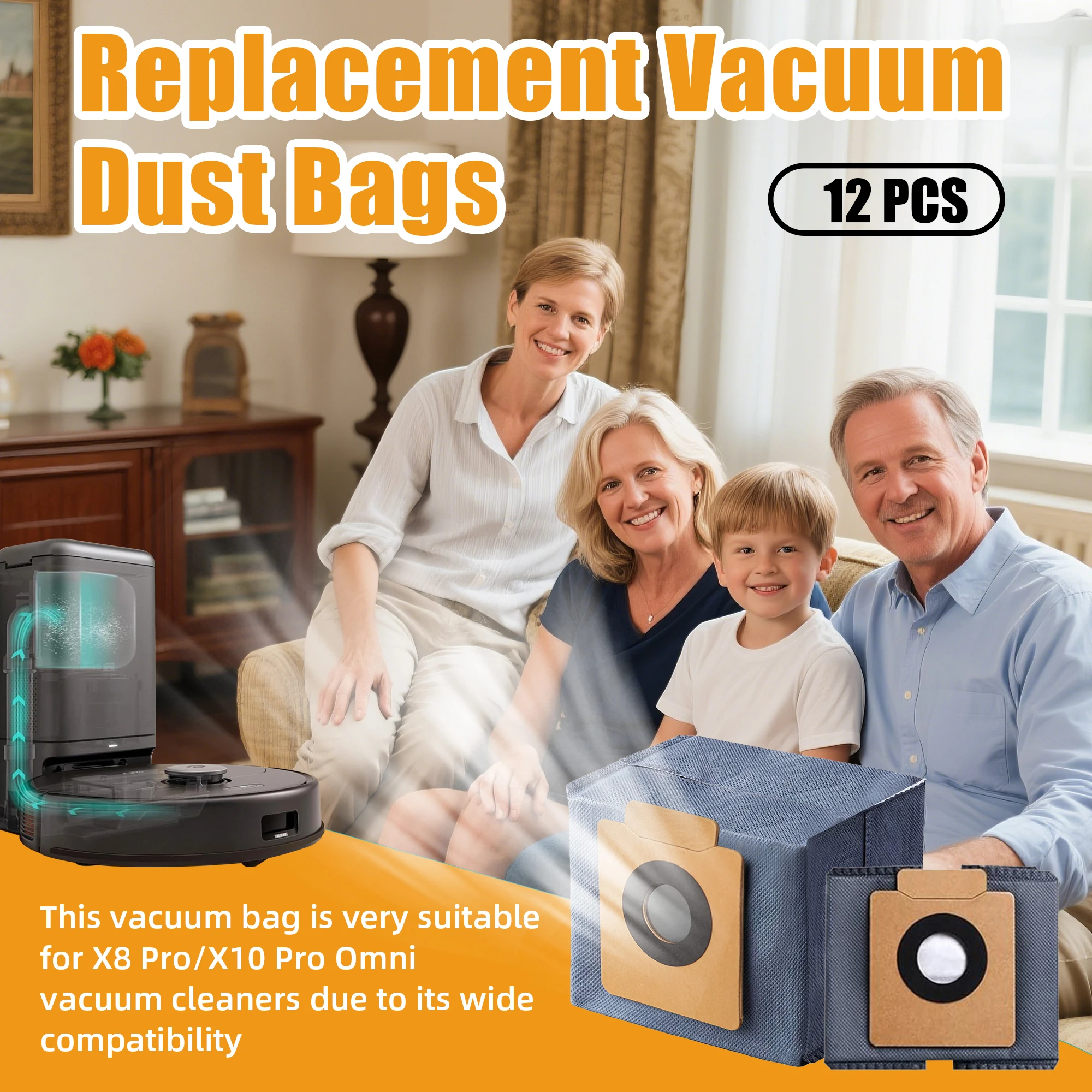 12 Pack Dust Bags for Eufy X10 Pro Omni Robot Vacuum and X8 Pro with Self-Empty Station, with 1 Orange Brush image 6