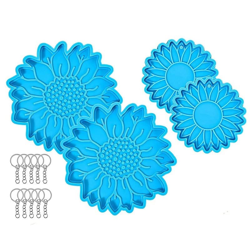 

Resin Mold Kits, 2 Sunflower Coaster Resin Molds, 2 Sun Flower Resin Keychain Moulds With 10 Key Rings For Resin Epoxy