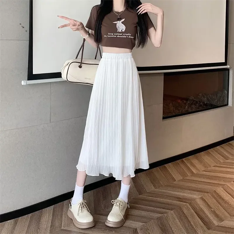 Woman Skirt Midi High Waist Summer 2024 Skirts for Women Casual Quality Modest Aesthetic Premium New In Clothing Sales Trend V