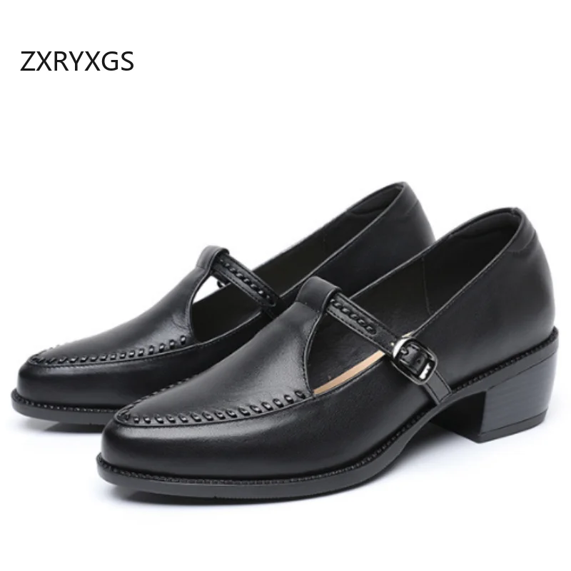 

ZXRYXGS Top Cowhide Pointed Real Leather Shoes Women Mid Heel Shoe 2026 New Spring Temperament Elegant Trendy Shoes Large Size