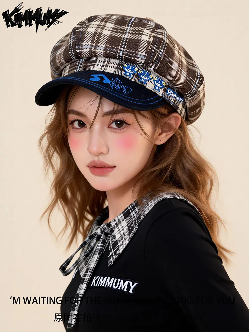 2026 new Sweet Korean Style Plaid Beret Hat Keep Warm Lattice Women Painter Hat Small Fragrant Style Women Octagonal Cap Outdoor