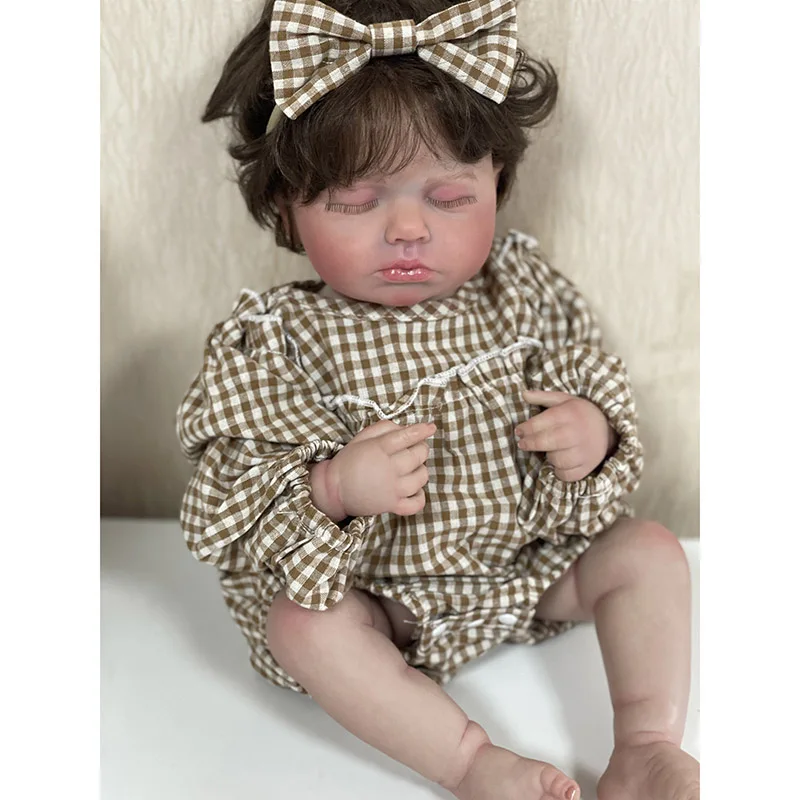 48CM Soft Silicone Reborn Baby Doll Loulou Rooted Hair 3D-Paint with Visible Veins Real Sleeping Alive Kids Boneca Art Doll Toy