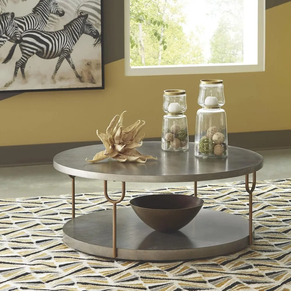 

Brazburn Contemporary Round 42" Coffee Table, Metallic & Brown Finish mesas de centro para sala