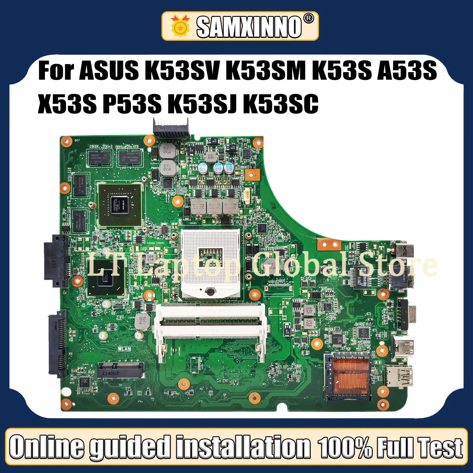 

K53SV Laptop Motherboard For ASUS K53SM K53S A53S X53S P53S K53SJ K53SC Notebook Mainboard Graphics Card GT630M 100% Test