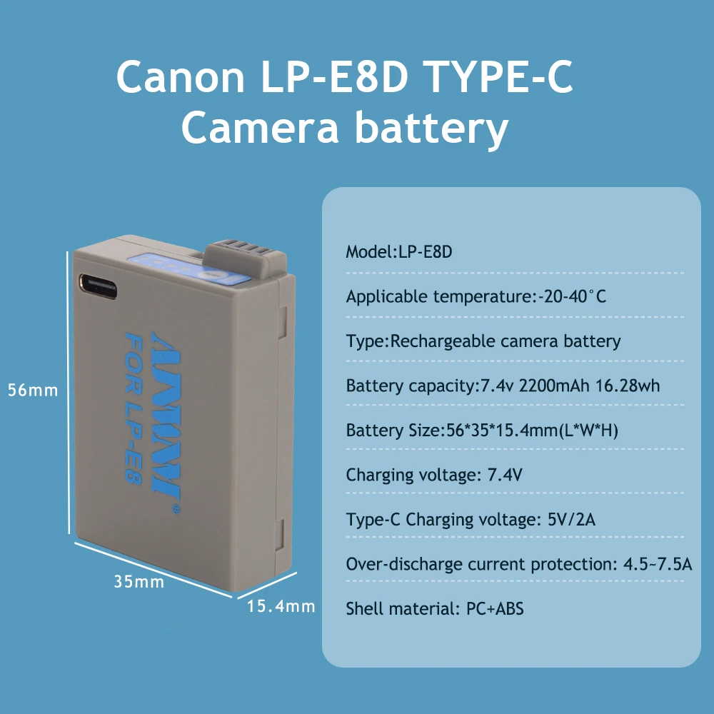 بطارية كاميرا AJNWNM ، شحن من النوع C ، مدمجة لكانون EOS ، 550D ، 600D ، 650D ، 700D ، X4 ، X5 ، X6i ، X7i ، T2i ، T3i ، ، LP E8 ، LPE8