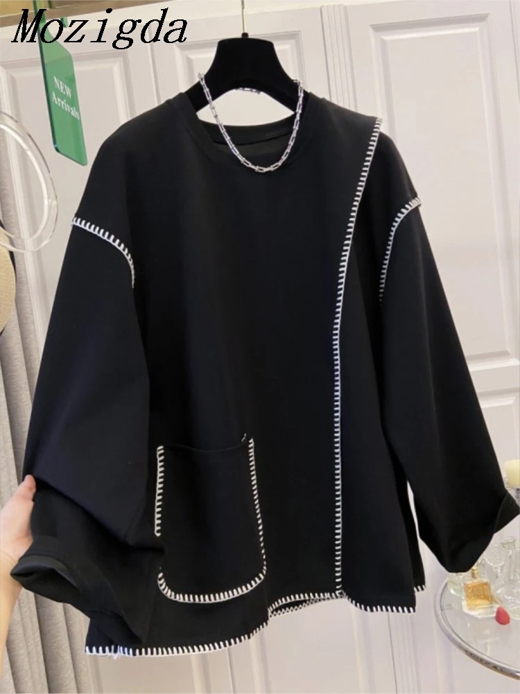 

Plus Size Fake Two Piece Set Blouse Shirt Women Loose Long Sleeve Hoodie Autumn Winter Plus Size Clothing Trendy Fashion