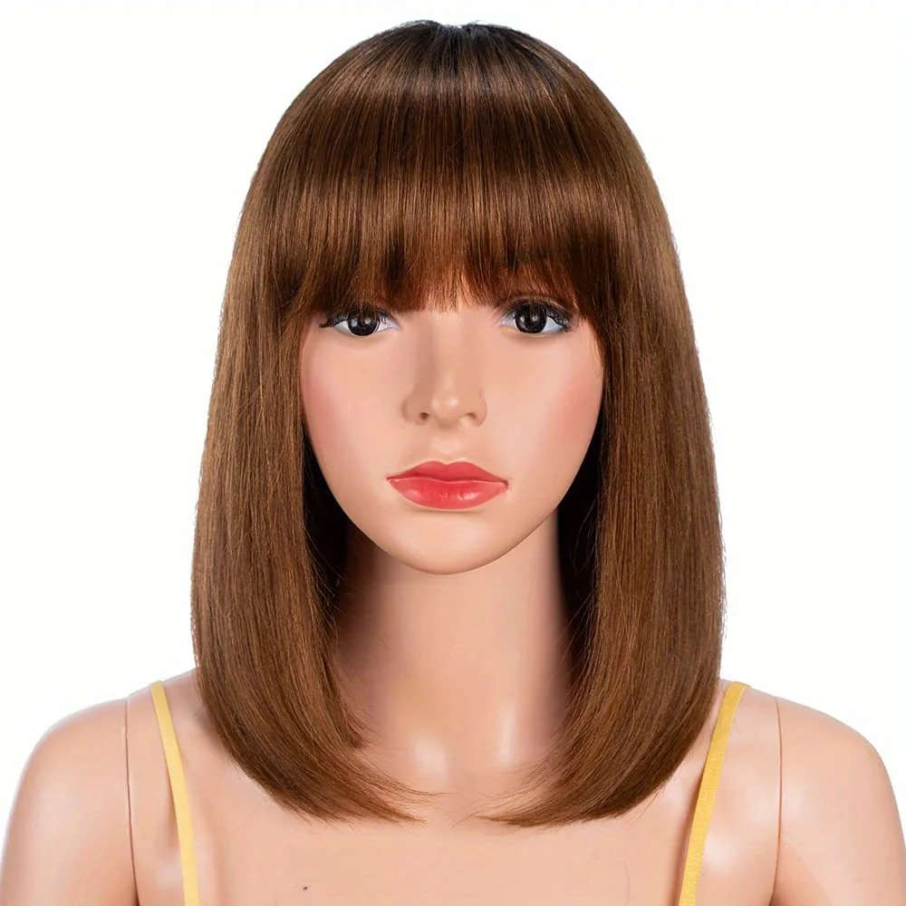 

Straight Bob Wigs with Bangs12 Inch Machine Made Short Bob Human Hair Wigs for Black Women Brazilian Human Hair TT1B/ 30