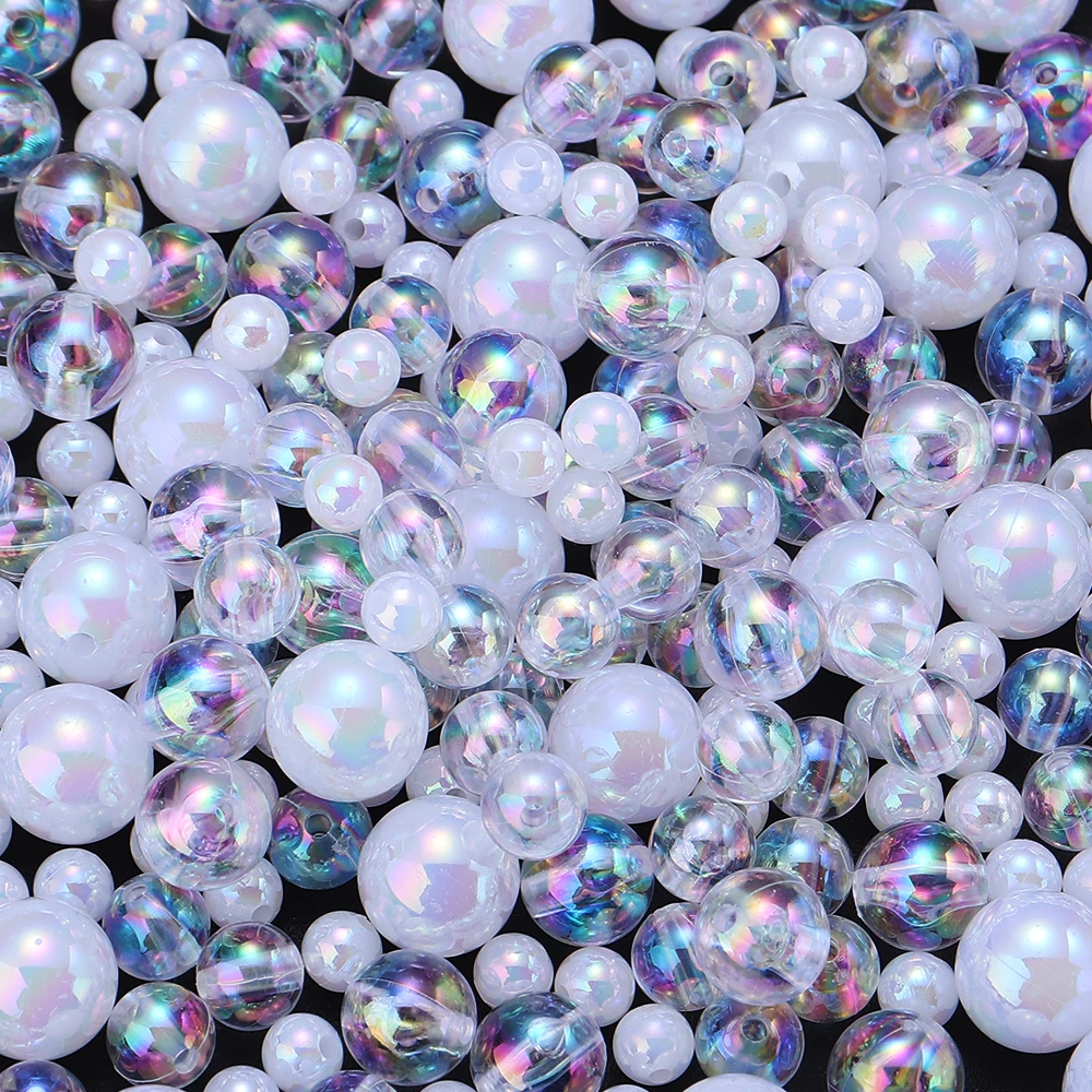 50-300pcs Plating AB Color Transparent Round Acrylic Beads 6-12mm Loose Spacer Beads For Jewelry Making DIY Necklace Bracelet