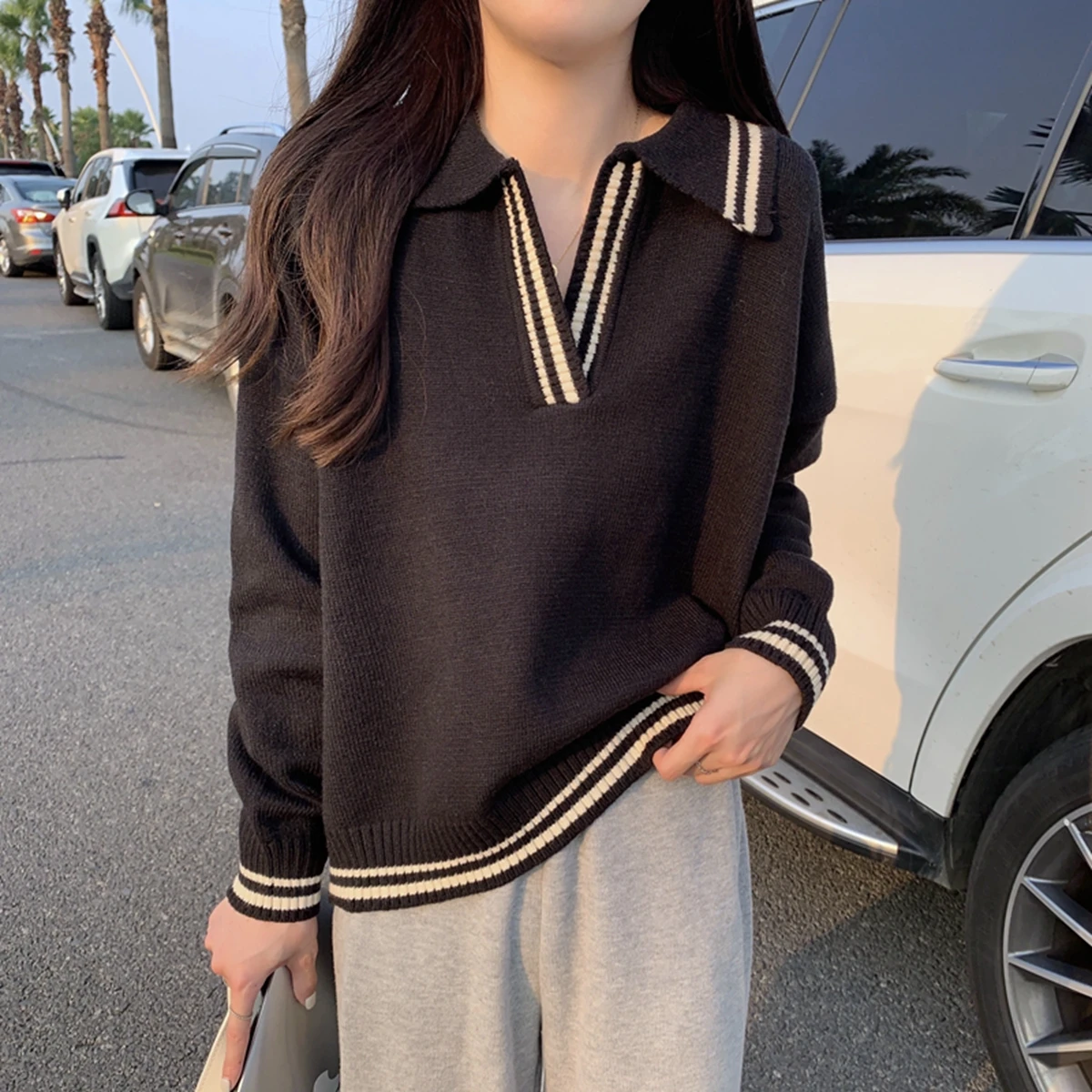 

Женский вязаный комплект-пуловер из полиамида: легкий, дышащий, гибкий, гладкий, шелковистый, шерстяной, для уличной моды, удобный, прочный, свободного кроя