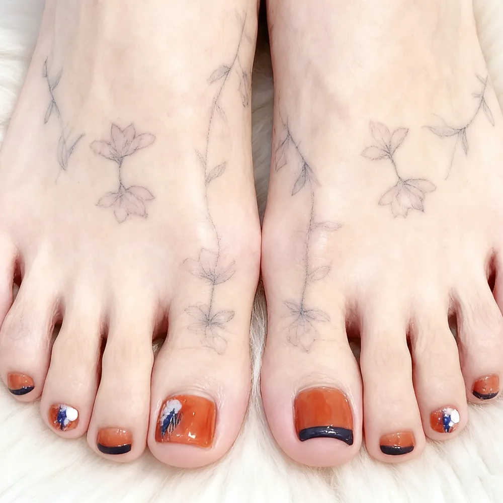 French Tips Press on Toenails For Woman Caramel Acrylic Fake Toe Nails With Glue Easy DIY Manicure Accessories