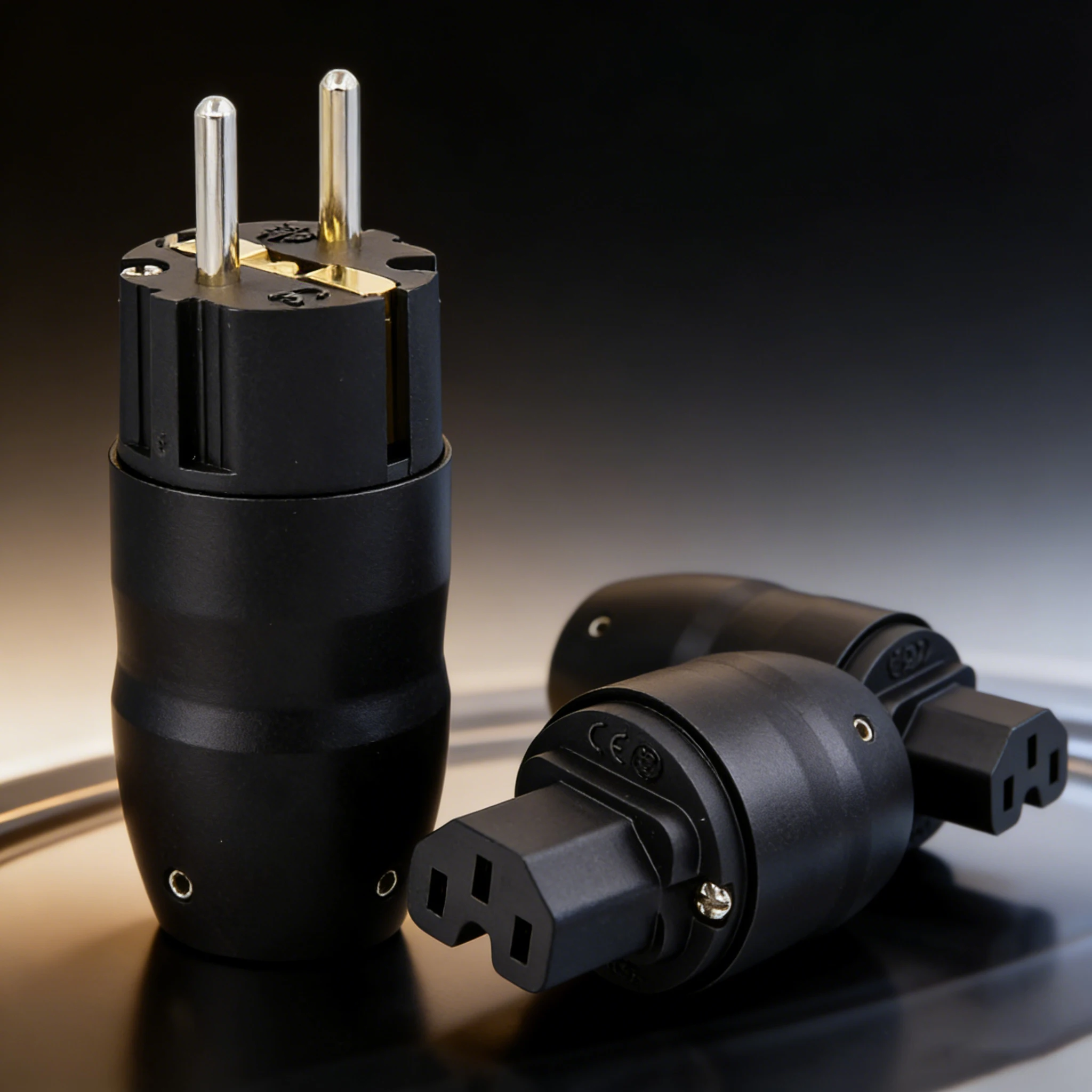 Hi End Black aluminium 24K Gold plated/Rhodium Plated hifi IEC female Connector EU Schuko Power Plug for DIY power cable