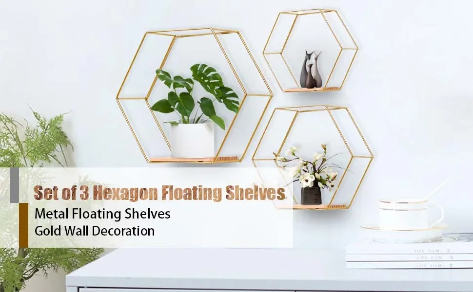Set de 3 estantes de pared hexagonales Blanco, madera de Paulownia NUNO | Maisons du Monde