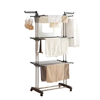 Lightweight 3-Tier Foldable Iron Clothes Drying Rack Collapsible Standing Laundry Shelves For Kitchen Or Bathroom Use