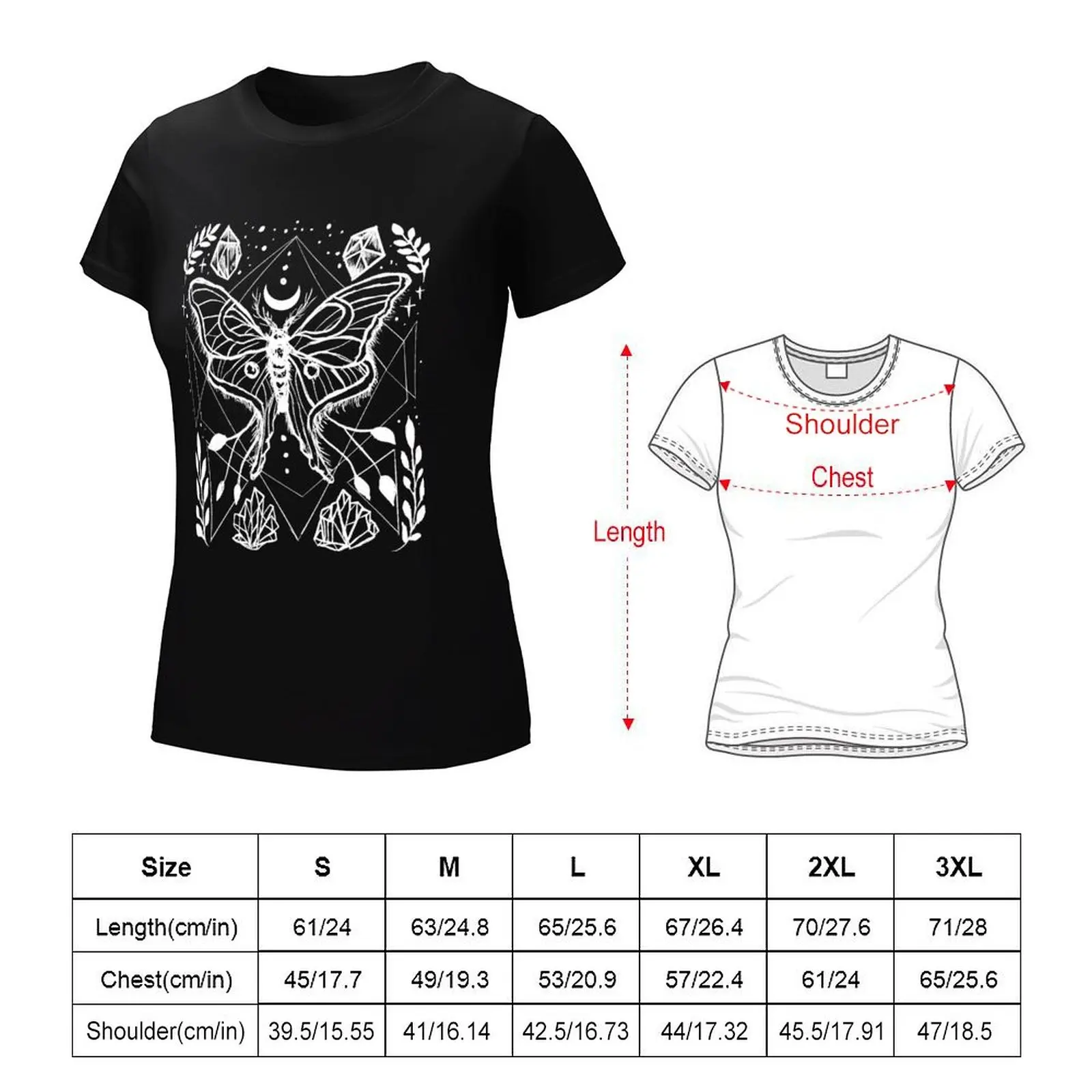 Lunar Moth, Crystals, Sacred Geometry, Witchy, Goth, Punk T-shirt tops lady clothes Women t shirt