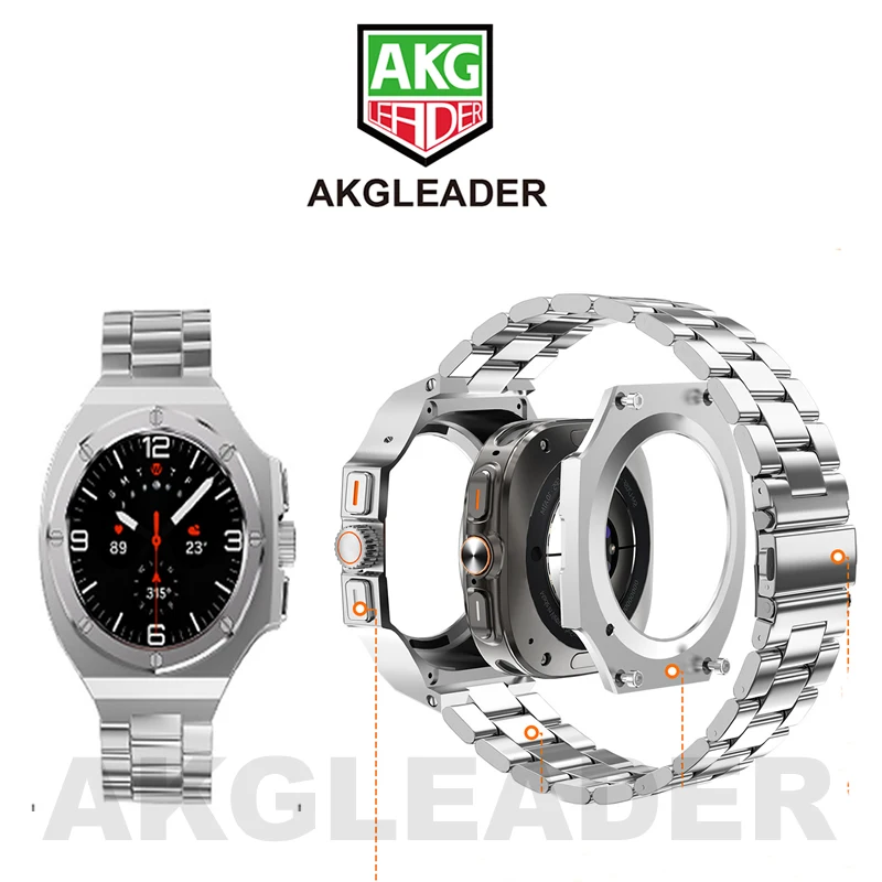 AKGLEADER Luxury Modification Mod Kit For Samsung galaxy watch 7 ultra 47mm Stainless steel Strap Metal Frame Accessories band