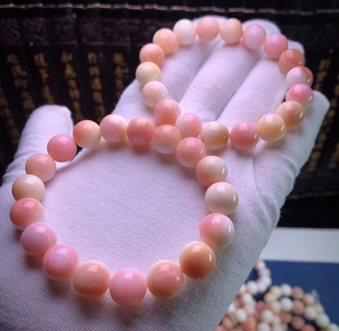 

10mm Nature Sea Shell Pink Conch Cochineal Snail Mala Rosary Bead Bangle Hanging Organic Gems Beautiful