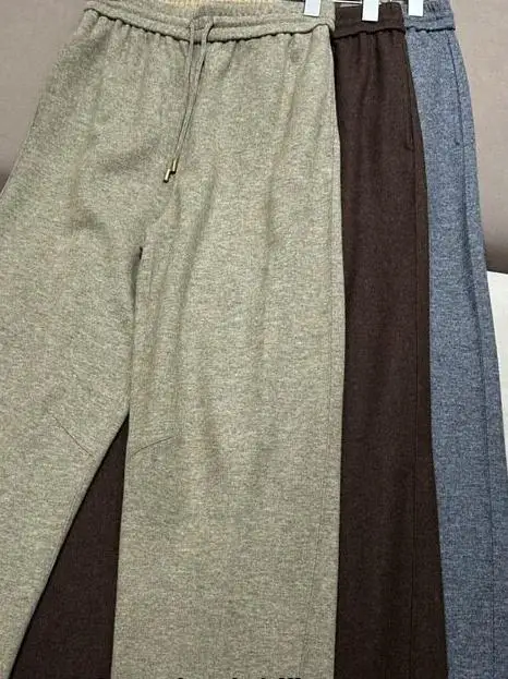Women Australian Wool Blend Hooded Casual Two-piece Set Autumn Winter Slim Fit Wide Leg Pants Knitted Suit