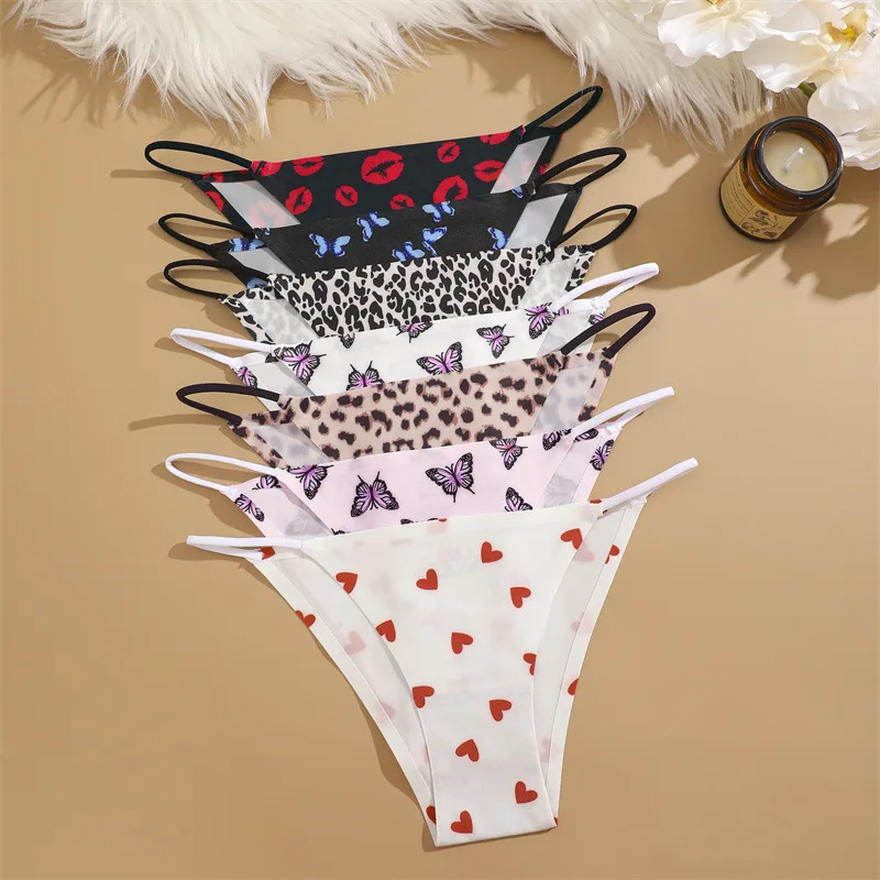 Nahtlose Seide Leopard Unterwäsche frauen Höschen Blume Schmetterling Sexy Kurze Weibliche Low-taille Stretch Dessous soiки