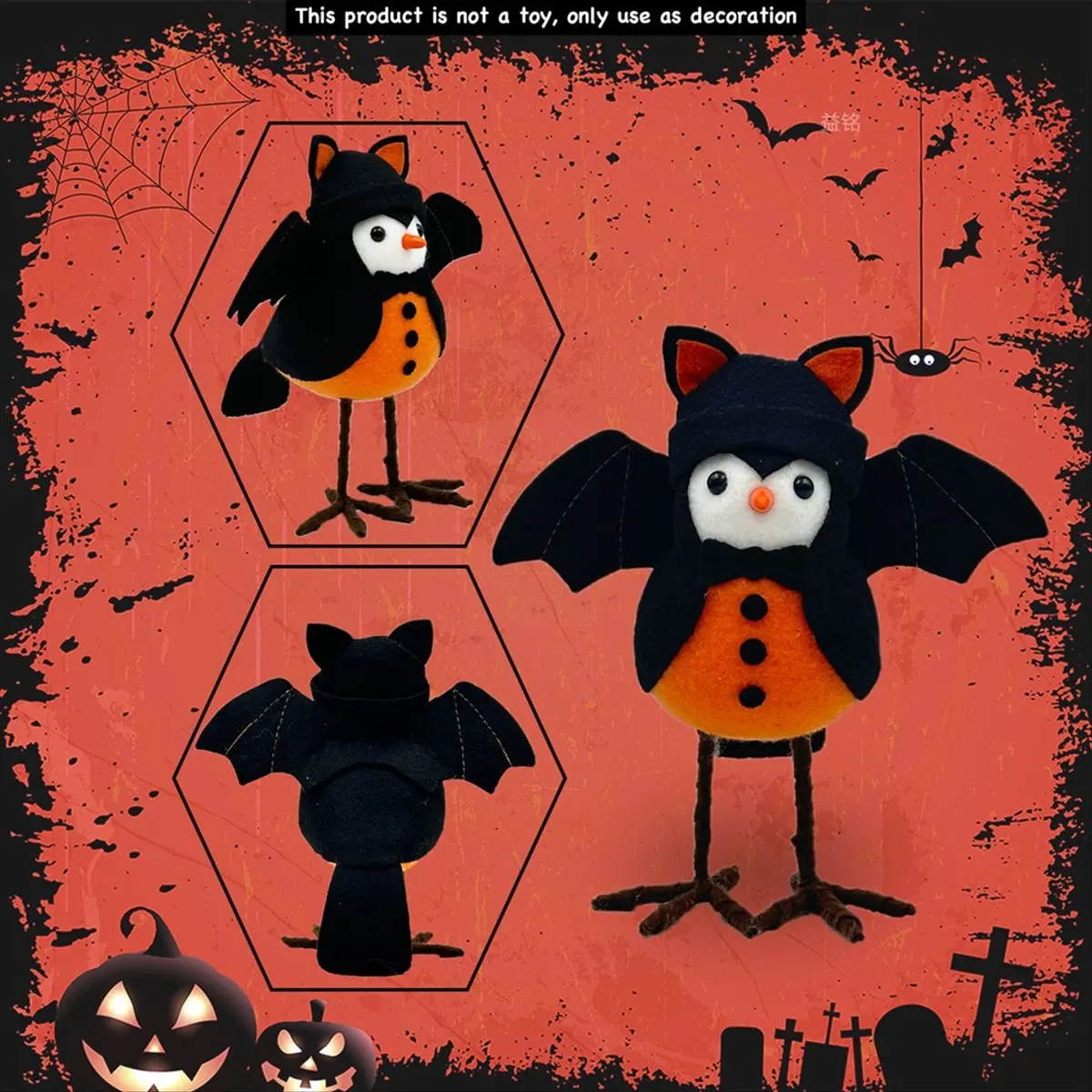 ABNH 2PCS Halloween Bird Figurine Halloween Featherly Friends Birds Standing Bird Ornaments for Table Home Window Display