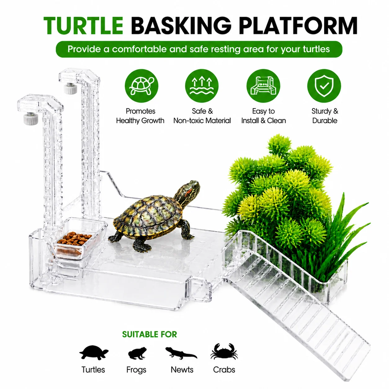 Acrylic Turtle Basking Platform Adjustable Floating Island Reptile Sunbathing Rest Platform for Turtles Frogs Lizards