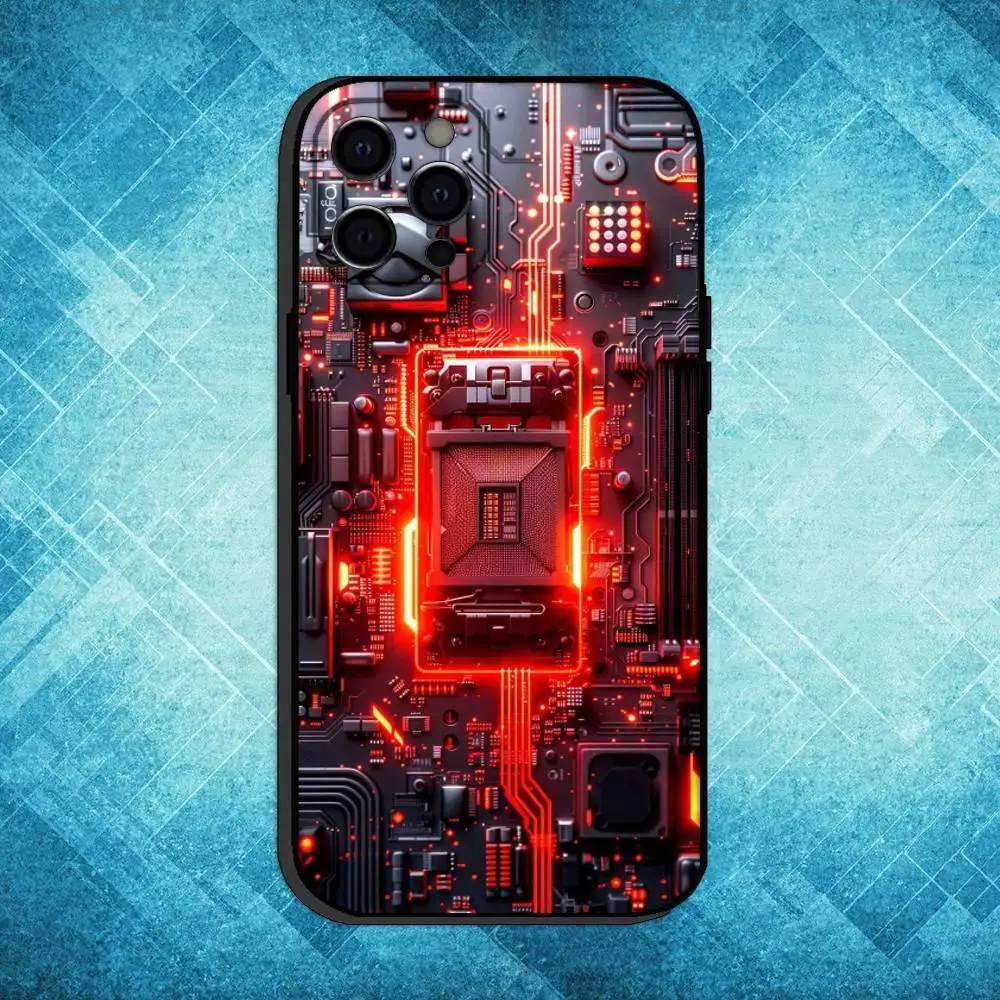 حافظة هاتف بتقنية لوحة الدائرة الكهربائية ai لهاتف iPhone17,16,15,14,13,12,11 Plus، Pro Max غطاء أسود ناعم #3