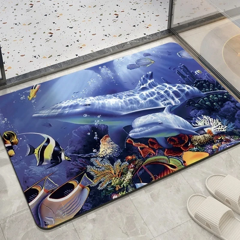 Sea Beast Dolphin Pattern Carpet 100% Polyester Home Decoration Bedroom Living Room Entrance Rug Anti Slip Beautiful Doormat