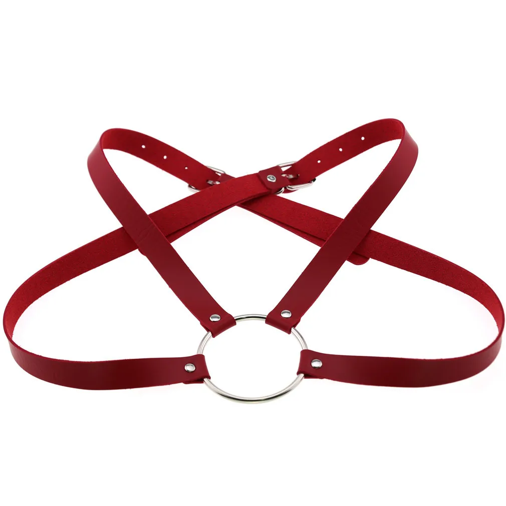Men and Women Sexy PU Leather Breasts Muscles Shoulder Waist Straps Abdominal Straps, Punk Gothic Large O-shaped Body Straps