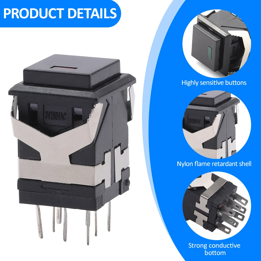 1PCS ABILKEEN KD2 Mini Plastic Push Button Switch 3A250VAC 17*17MM Square Mini Push Button Momentary/Latching Push Button