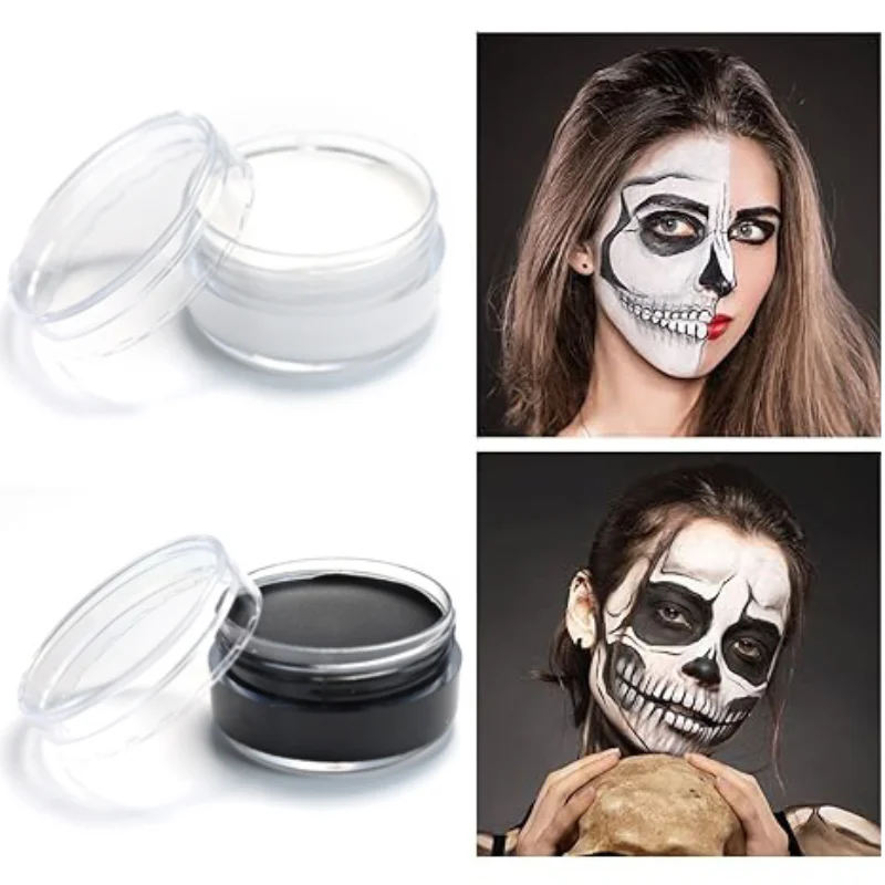 Pintura corporal facial blanca, negra y roja, juego de pintura corporal al óleo para adultos, juego de rol de esqueleto de vampiro payaso, maquillaje de Halloween