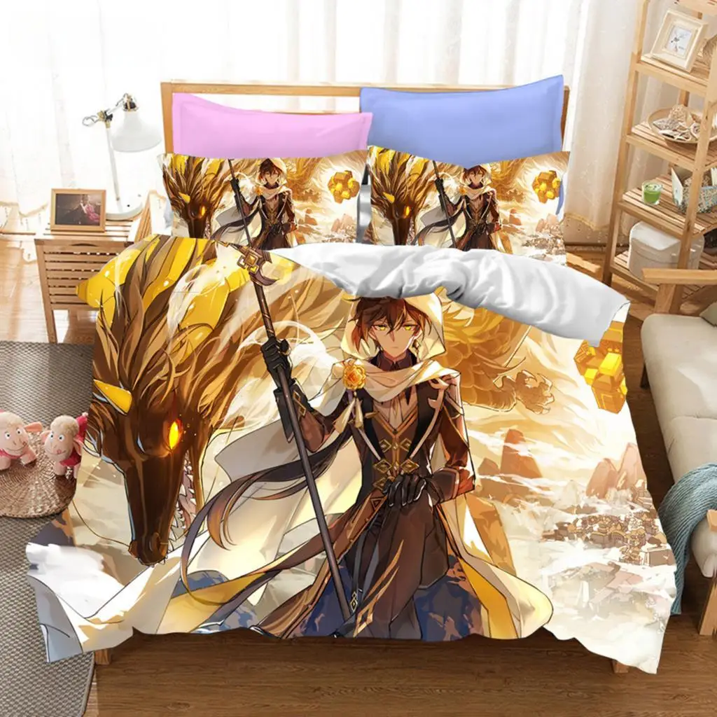 Fashion 3D Print Game Genshin Impact Bedding Sets Duvet Cover Set 2_3 Pieces Boys Adults Single Full Queen King Size Bed Linen