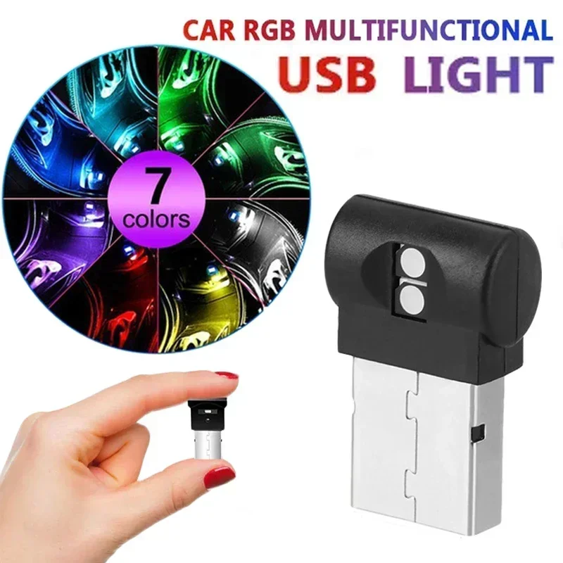 2026 new car USB ambient light LED night light plug-in RGB multi-mode decorative light in car seven color ambient light parts