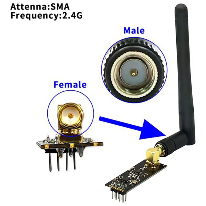 ABMF-RF وحدة الإرسال والاستقبال NRF24L01 + PA + LNA اللاسلكية مع هوائي 1100 متر لمسافات طويلة 5 قطعة