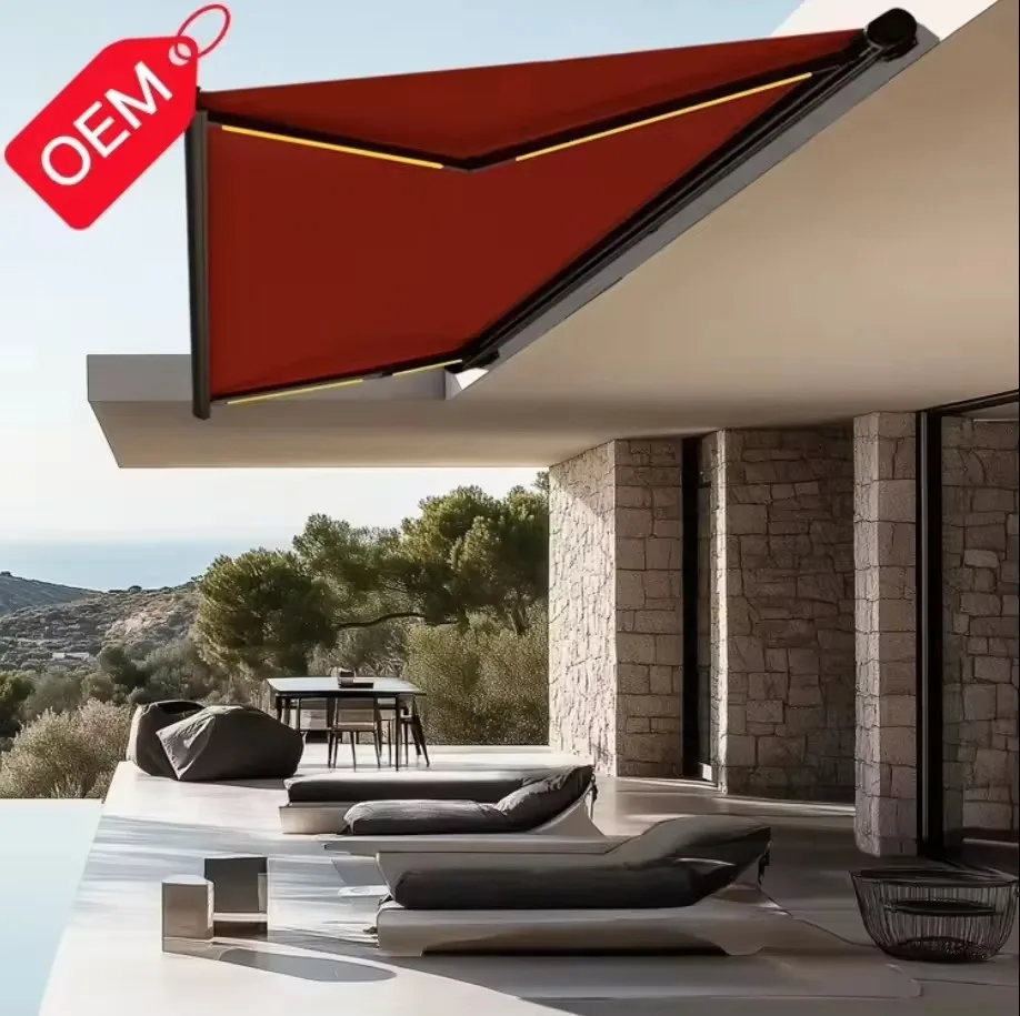 High-End Customized Motorized Retractable Awning White Aluminum Frame PVC Sail Remote Control Operation Outdoor Patio