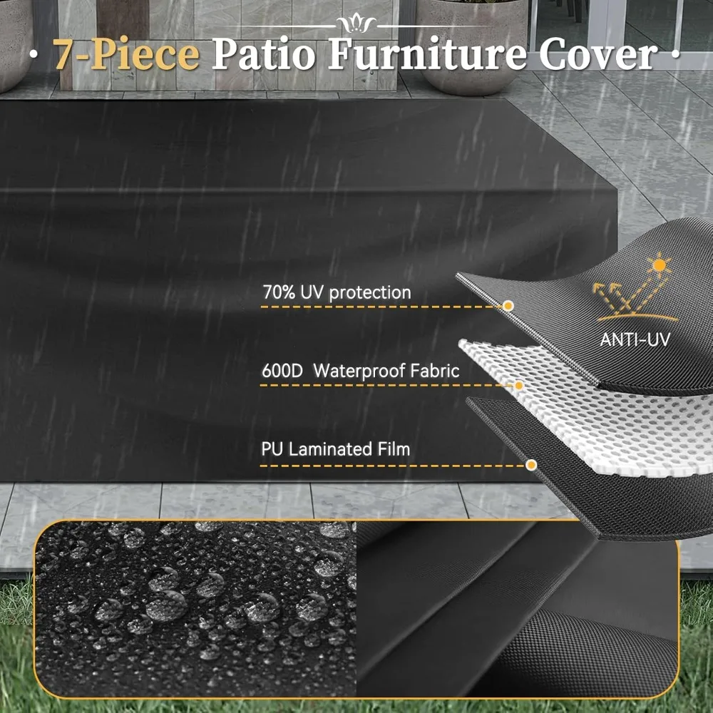 7 Piece Patio Furniture Set Wicker Rattan Patio Conversation Set Outdoor Sectional Sofa Set with Coffee Table and Thickened Cus