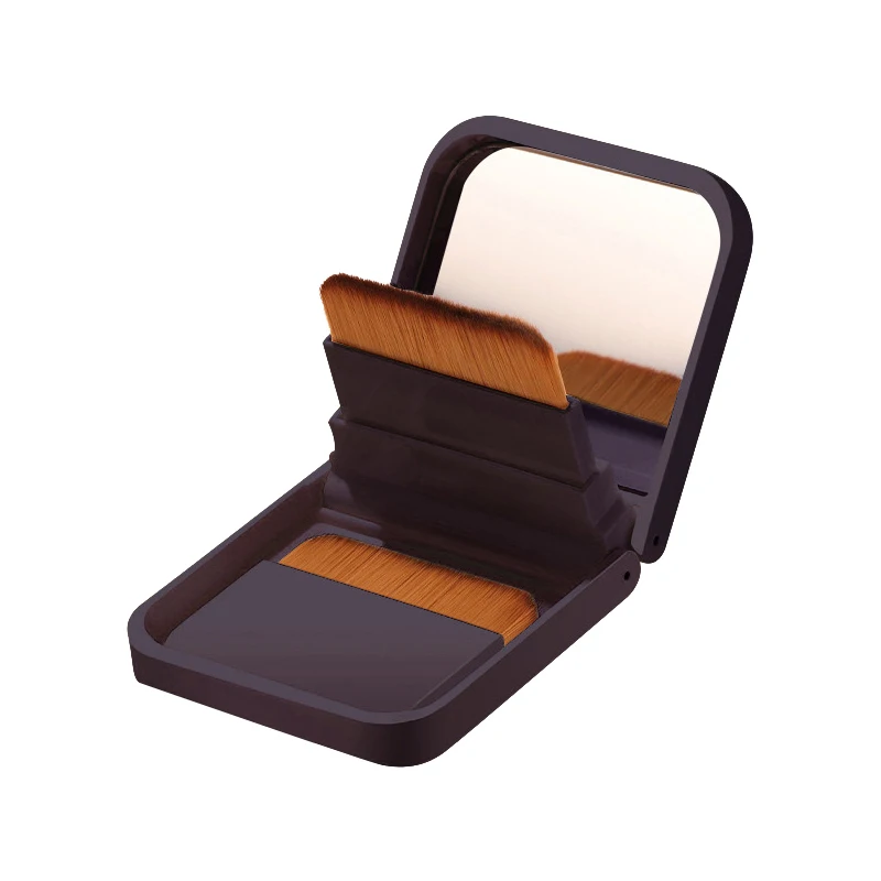 2Pcs Ultra-thin Compact Foundation Brush With Mirror Box Easy To Carry Flat-head Makeup Brush No Trace Replaceable Makeup Tools