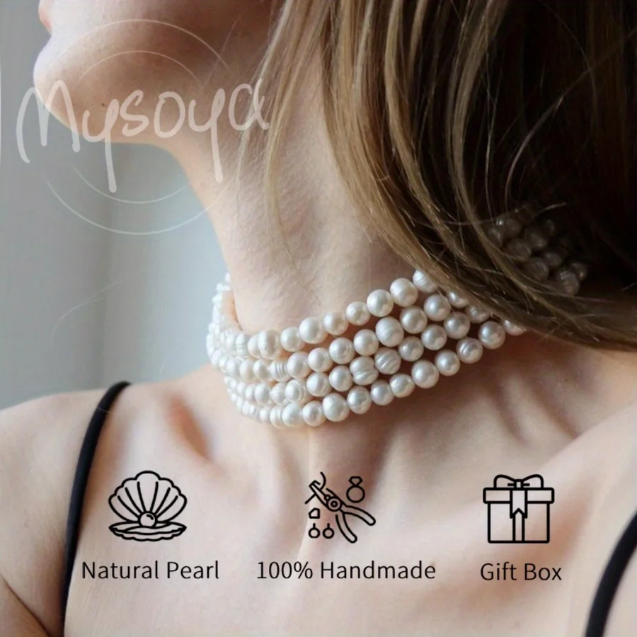 

Ожерелье Mysoya из белого пресноводного жемчуга, четырехслойное, 6-7 мм, в подарочной коробке. Идеальный подарок для нее/него на дни рождения/свадьбы.