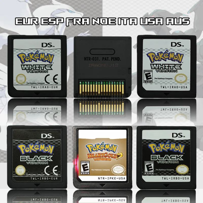 NDS-Spielkassette Pokemon Schwarz Weiß Platinum HeartGold SoulSilver USA EUR FRA ITA NOE AUS ESP-Version für DS 2DS 3DS Konsole