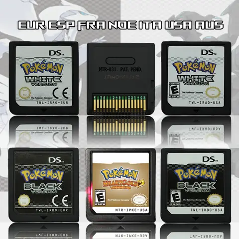 NDS Game Cartridge Pokemon Black White Platinum HeartGold SoulSilver USA EUR FRA ITA NOE AUS ESP Version for DS 2DS 3DS Console