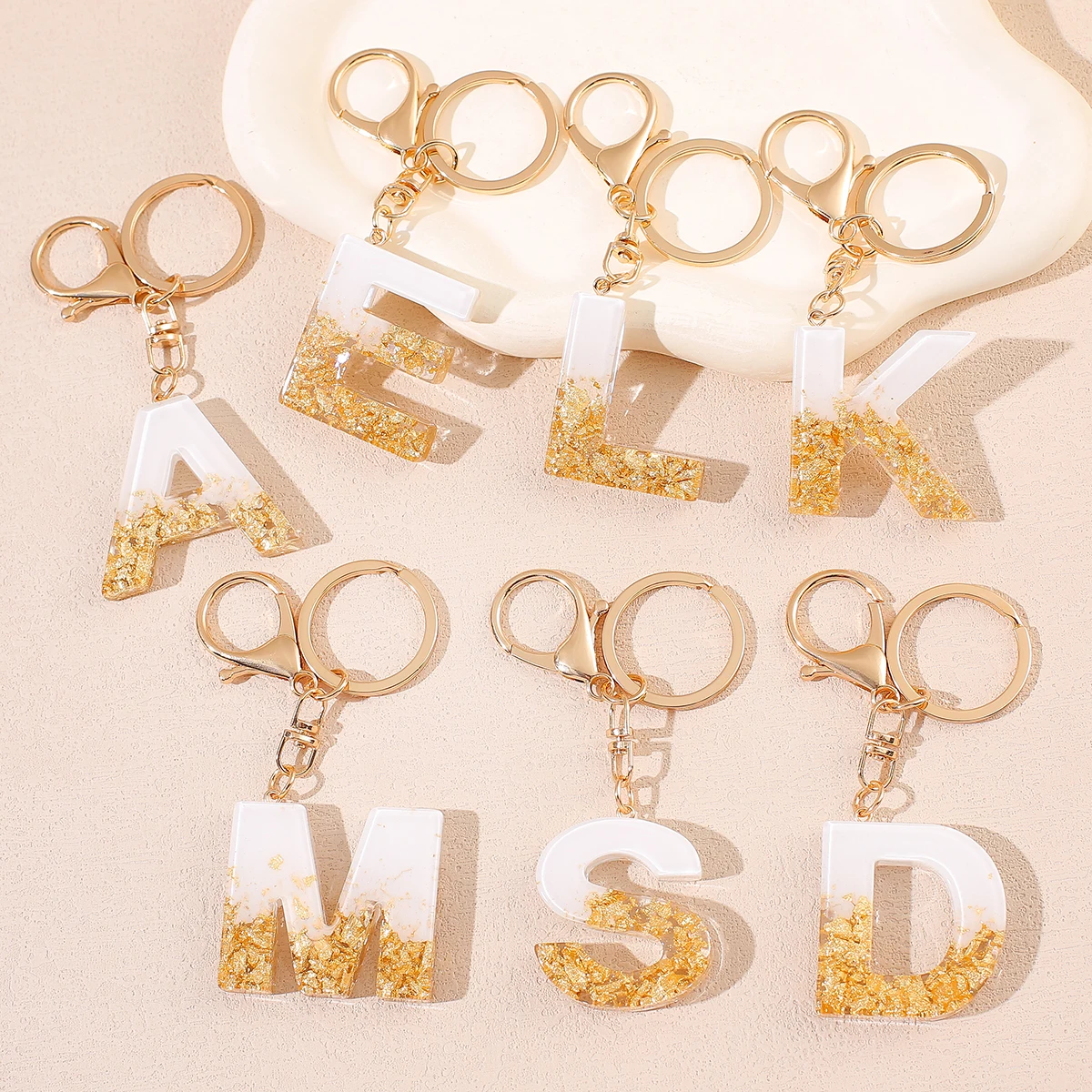 Bohemian Resin Gold Leaf Lettering Keychain Perfect Gift for Lovers Moms Relatives Friends as a Bag Pendant or Key Organizer