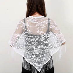 2024 White/Black Catholic Woman Spanish Style Lace Tassel Church Veil Head Covering Long Veil Floral Scarves Wedding Accessories