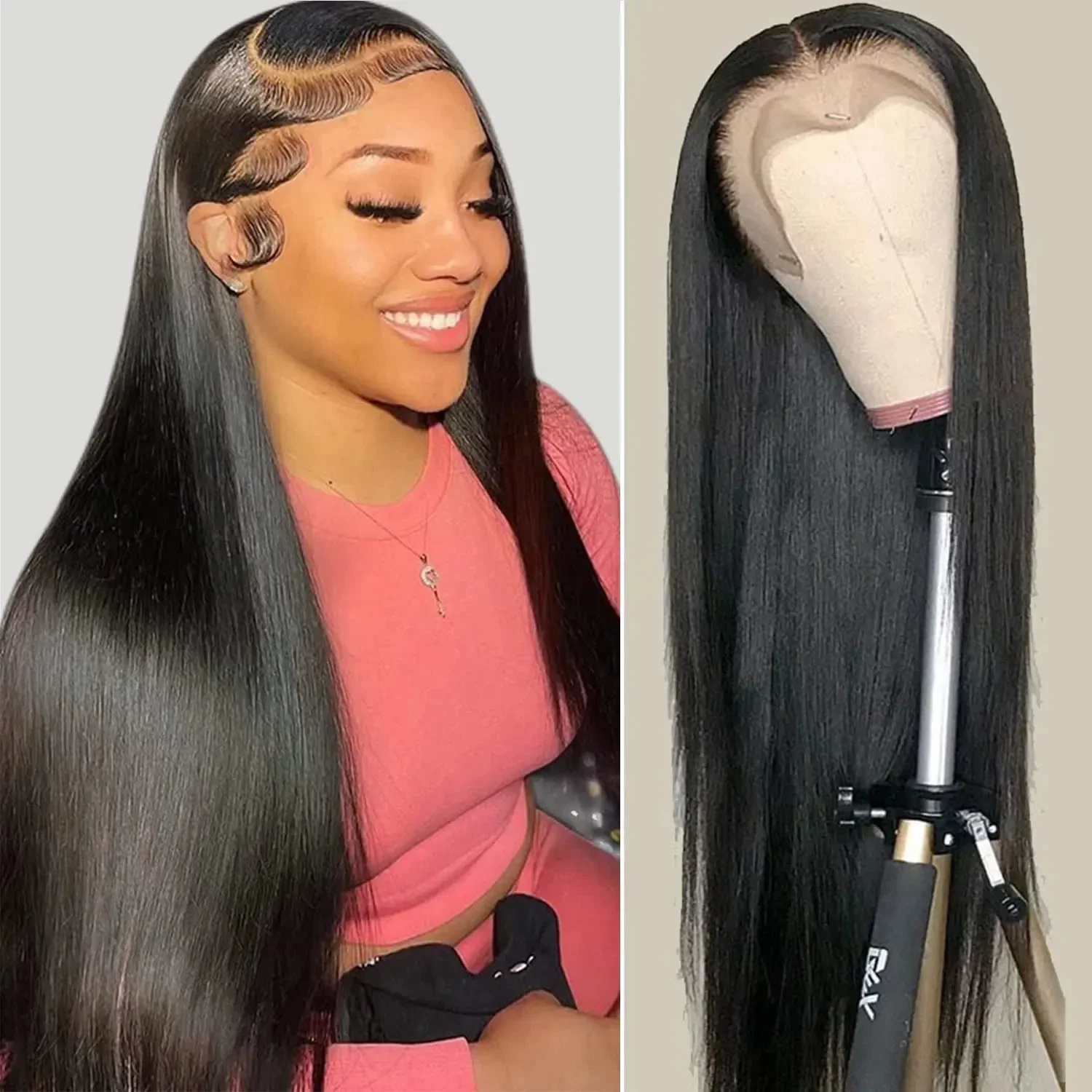 13x4 13x6 Full Frontal 360 HD Transparent Lace Natural Straight 5x5 Closure 200 Density Human Hair Pre plucked Wigs 40 50 Inch